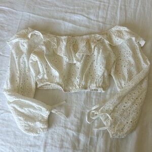 White off shoulder eyelet cropped blouse